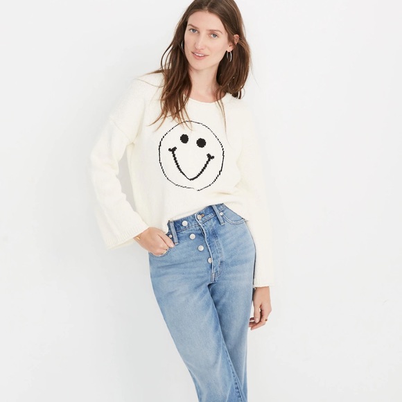 Madewell Cream Smiley Face Sweater - Picture 1 of 6